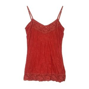 Maurices Y2K Vibrant Orange Lace Trim Crinkle Cami Top size medium